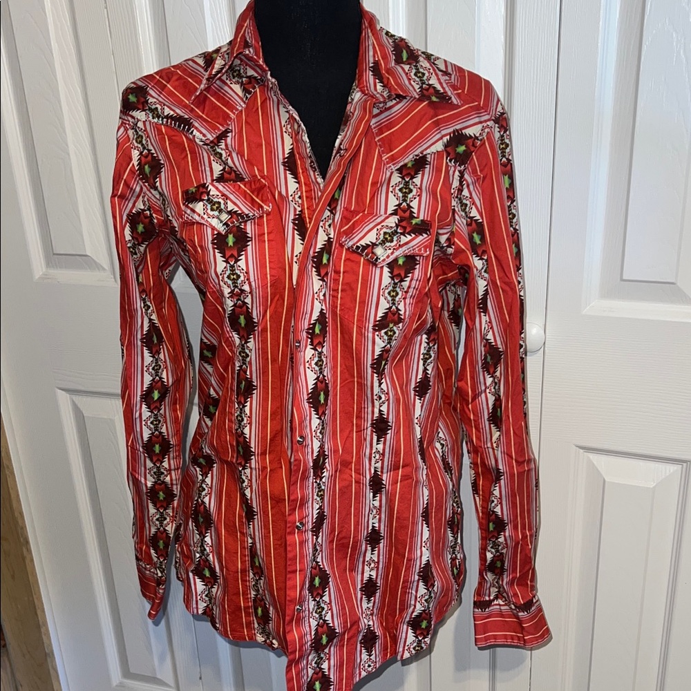 Wrangler Red and White Striped Western Shirt